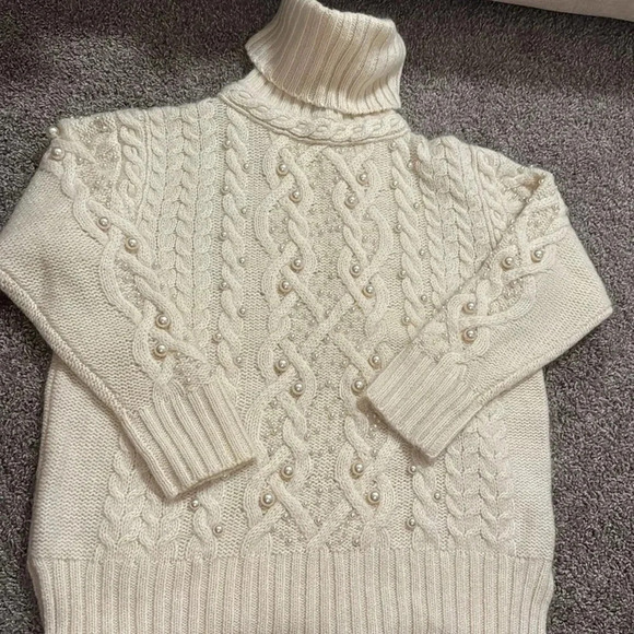 Rachel Zoe oversized wool turtleneck sweater with pearls - Picture 1 of 7